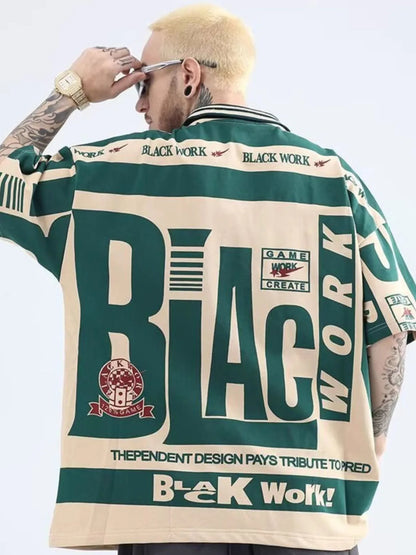 Men's Plus Size Letter Print Half Sleeve Polo Shirt - Premium Men's Polo shirt from Trendsi - Just $23.99! Shop now at Handbags Specialist Headquarter