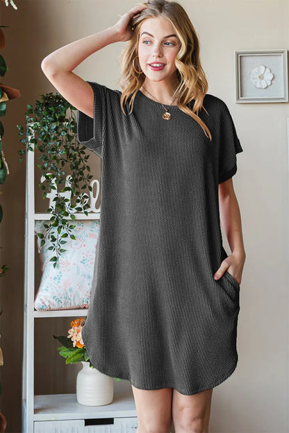 Heimish Full Size Ribbed Round Neck Short Sleeve Tee Dress - Premium Dresses from Trendsi - Just $36.99! Shop now at Handbags Specialist Headquarter