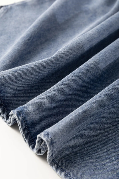 V Neck Ruffled Short Puff Sleeve Denim Top - Premium Women / Jeans & Denim from Trendsi - Just $39.06! Shop now at Handbags Specialist Headquarter