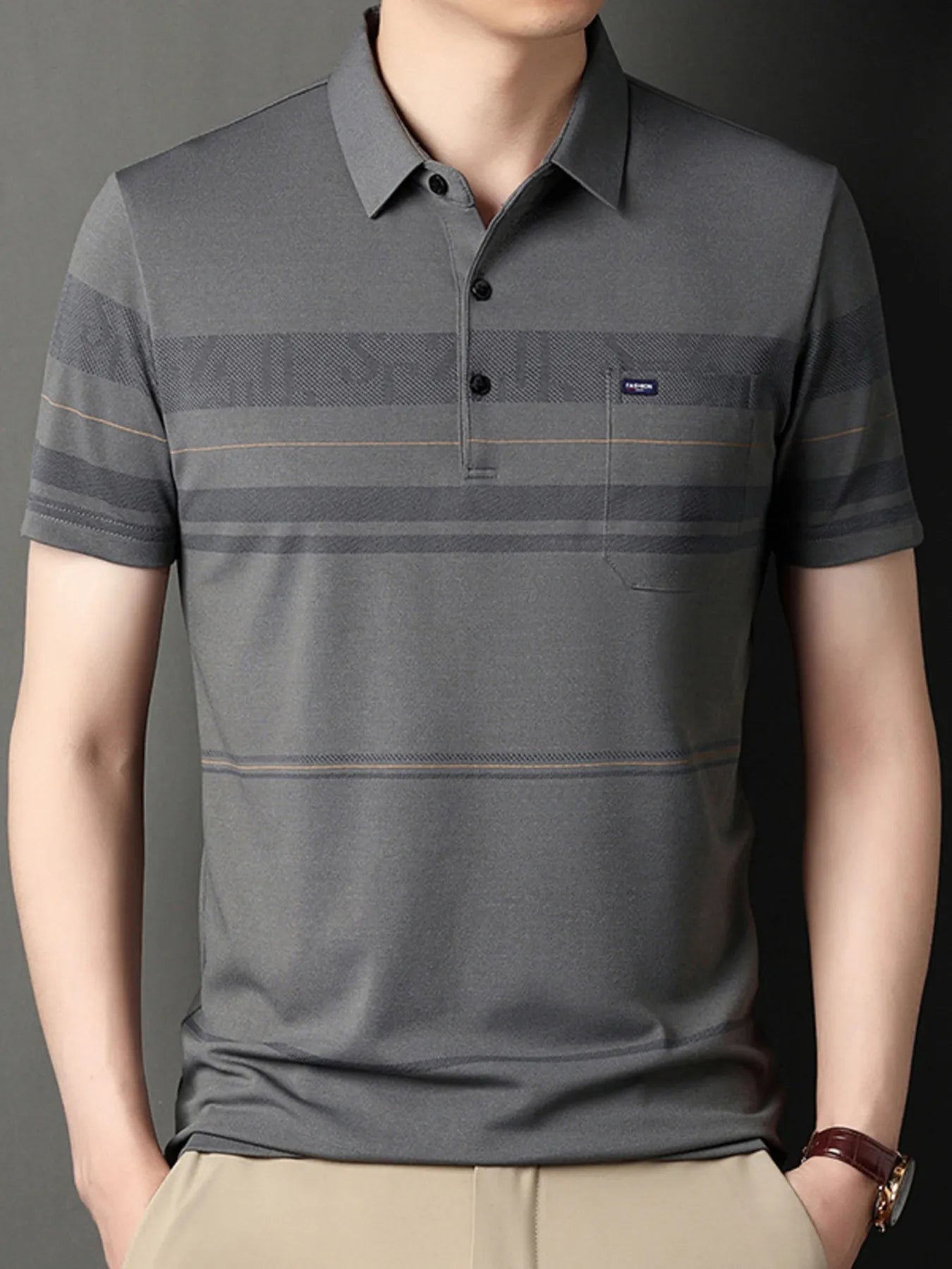 Men's Plus Size Classic Striped Business Casual Polo Shirt - Premium Men's Polo shirt from Trendsi - Just $33.99! Shop now at Handbags Specialist Headquarter