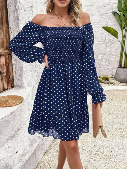 Smocked Polka Dot Long Sleeve Dress.