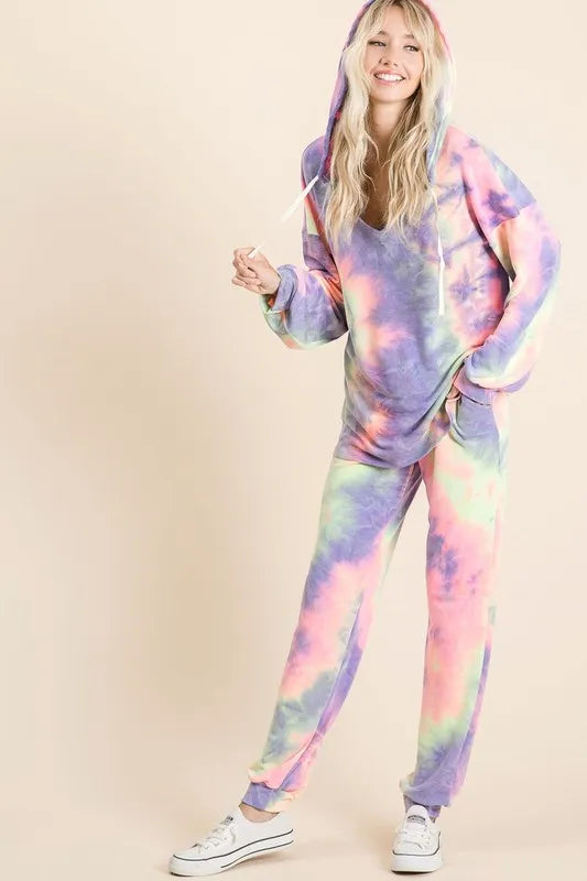 BiBi Tie Dye French Terry Top and Bottom Set - Premium  from Trendsi - Just $28.99! Shop now at Handbags Specialist Headquarter