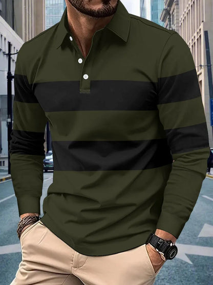 Men's Full Size Collared Contrast Striped Polo Plus Size - Premium Men's Polo shirt from Trendsi - Just $38.99! Shop now at Handbags Specialist Headquarter