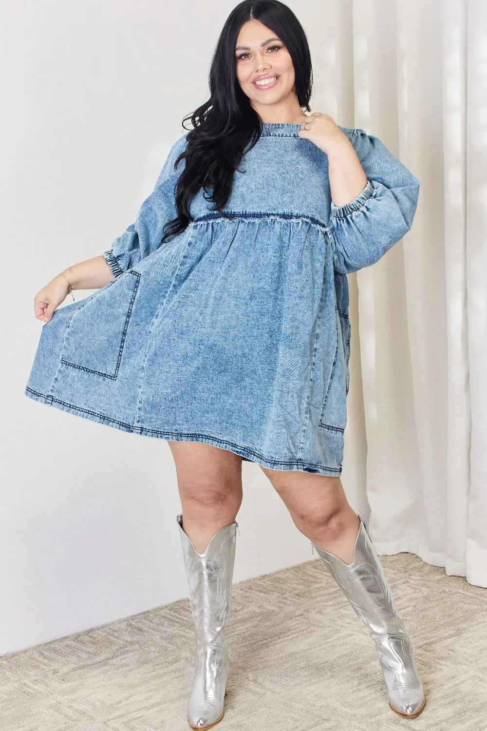 HEYSON Full Size Oversized Denim Babydoll Dress - Premium Dresses from Trendsi - Just $58.99! Shop now at Handbags Specialist Headquarter