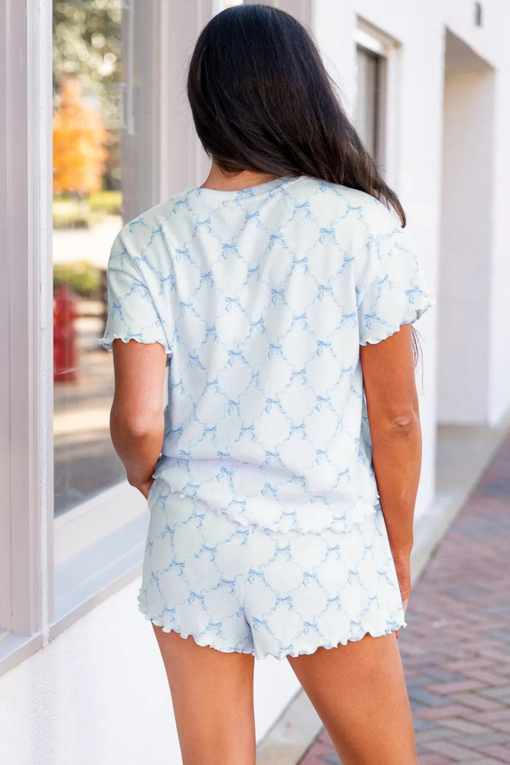 Printed Round Neck Top and Shorts Two-Piece Lounge Set - Premium Sleepwear from Trendsi - Just $39.99! Shop now at Handbags Specialist Headquarter