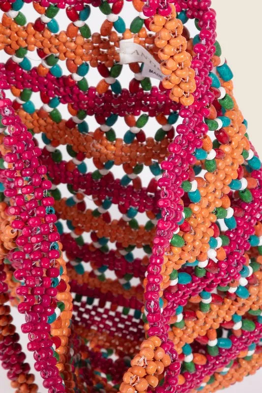 Fame Contrast Wooden Beaded Tote Bag - Premium Tote Bag from Trendsi - Just $38.99! Shop now at Handbags Specialist Headquarter