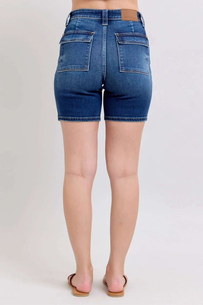 Judy Blue Full Size High Waist Bermudas Jeans W/ Back Flap Pockets Plus Size - Premium Women / Jeans & Denim from Trendsi - Just $50.99! Shop now at Handbags Specialist Headquarter