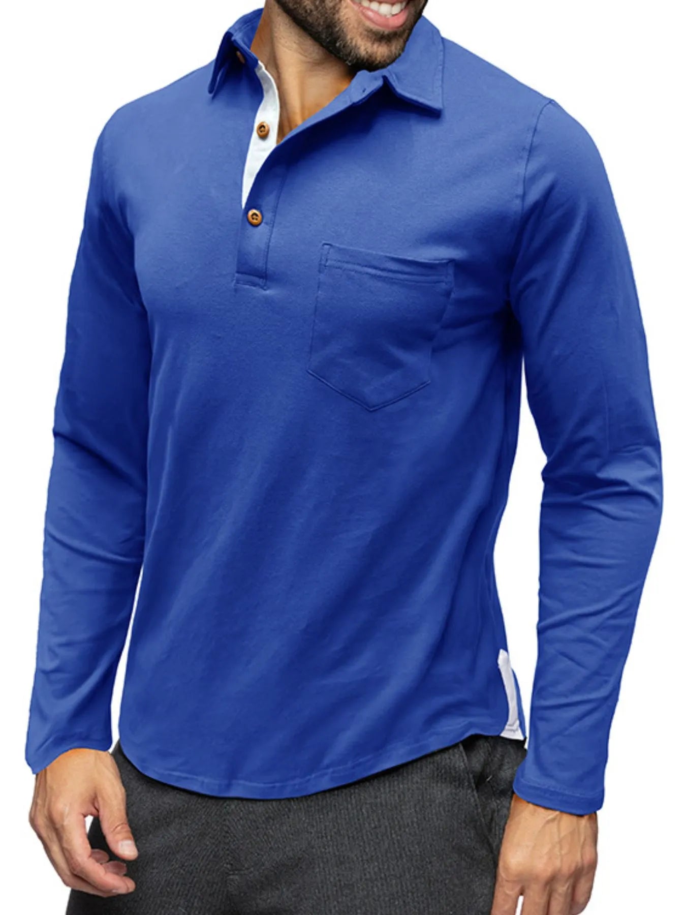 Men's Long Sleeve Polo Shirt with Chest Pocket - Premium Men's Polo shirt from Trendsi - Just $45.04! Shop now at Handbags Specialist Headquarter
