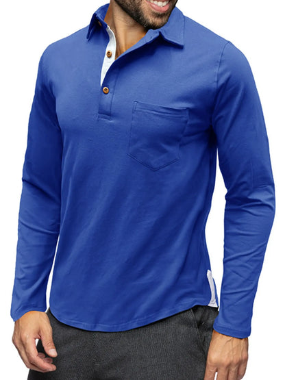 Men's Long Sleeve Polo Shirt with Chest Pocket - Premium Men's Polo shirt from Trendsi - Just $45.04! Shop now at Handbags Specialist Headquarter
