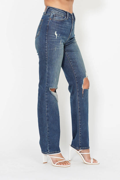 Judy Blue Full Size Hw Ripped Knee Dad Jeans Plus Size - Premium Women / Jeans & Denim from Trendsi - Just $67.99! Shop now at Handbags Specialist Headquarter