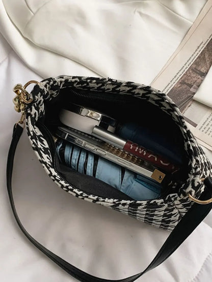Houndstooth Polyester Handbag - Premium handbags from Trendsi - Just $14.99! Shop now at Handbags Specialist Headquarter