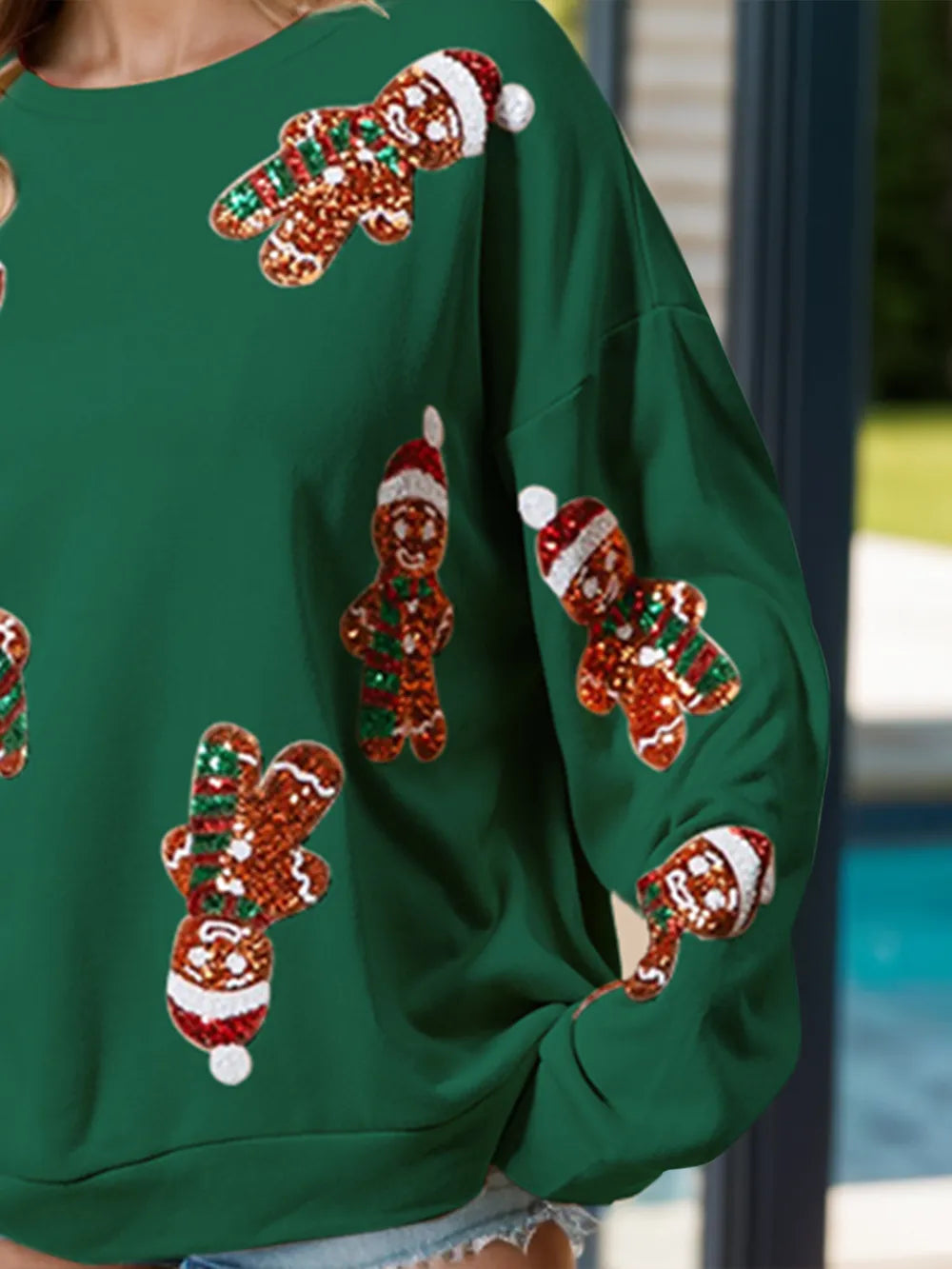 Sequin Gingerbread Man Long Sleeve Sweatshirt - Premium Men's Sweatshirts from Trendsi - Just $49.72! Shop now at Handbags Specialist Headquarter