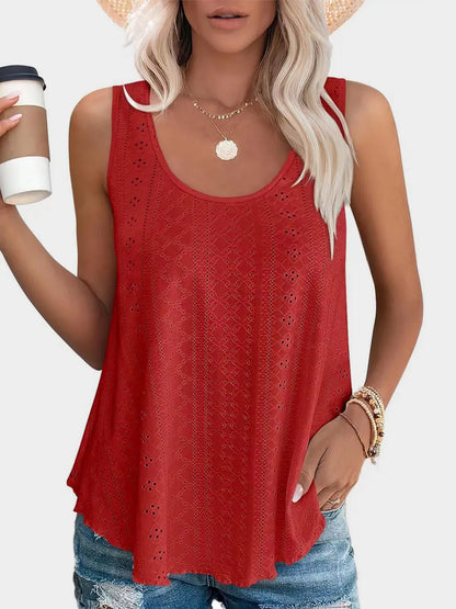 Florira Eyelet Round Neck Tank - Premium Tops from Trendsi - Just $18.22! Shop now at Handbags Specialist Headquarter