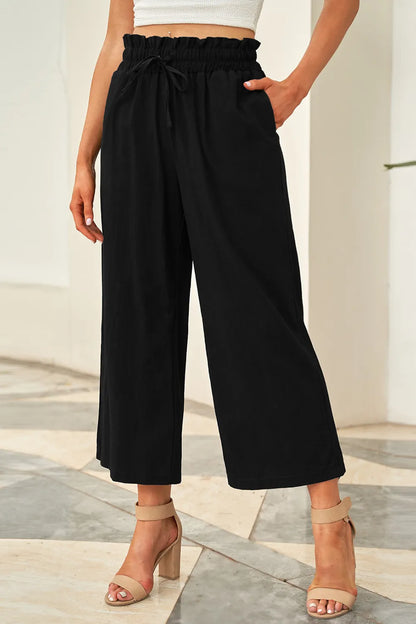 Drawstring Paperbag Waist Wide Leg Pants - Premium Women Pants from Trendsi - Just $31.99! Shop now at Handbags Specialist Headquarter