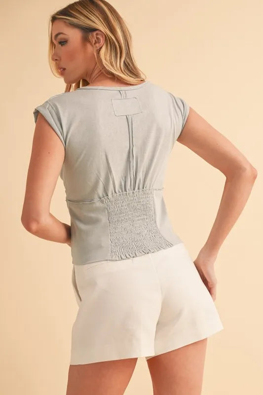 Aemi+Co V-Neck Cap Sleeve Cropped Top - Premium Women / Tops from Trendsi - Just $32.64! Shop now at Handbags Specialist Headquarter