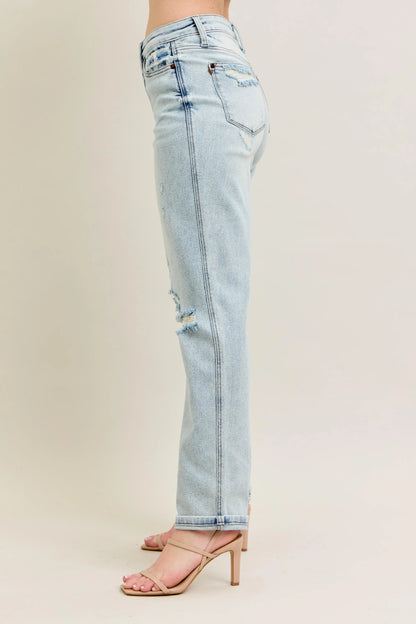 Judy Blue Full Size Mr Repair Stitch Detail Destroy Single Cuff Bf Jeans Plus Size - Premium Women / Jeans & Denim from Trendsi - Just $70.99! Shop now at Handbags Specialist Headquarter