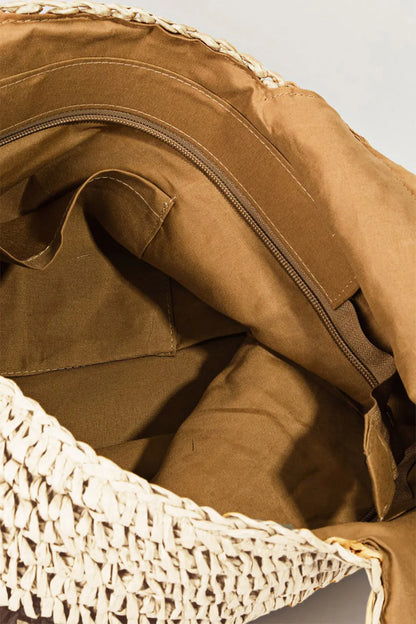 Fame Striped Straw Braided Tote Bag - Premium Tote Bag from Trendsi - Just $43.99! Shop now at Handbags Specialist Headquarter