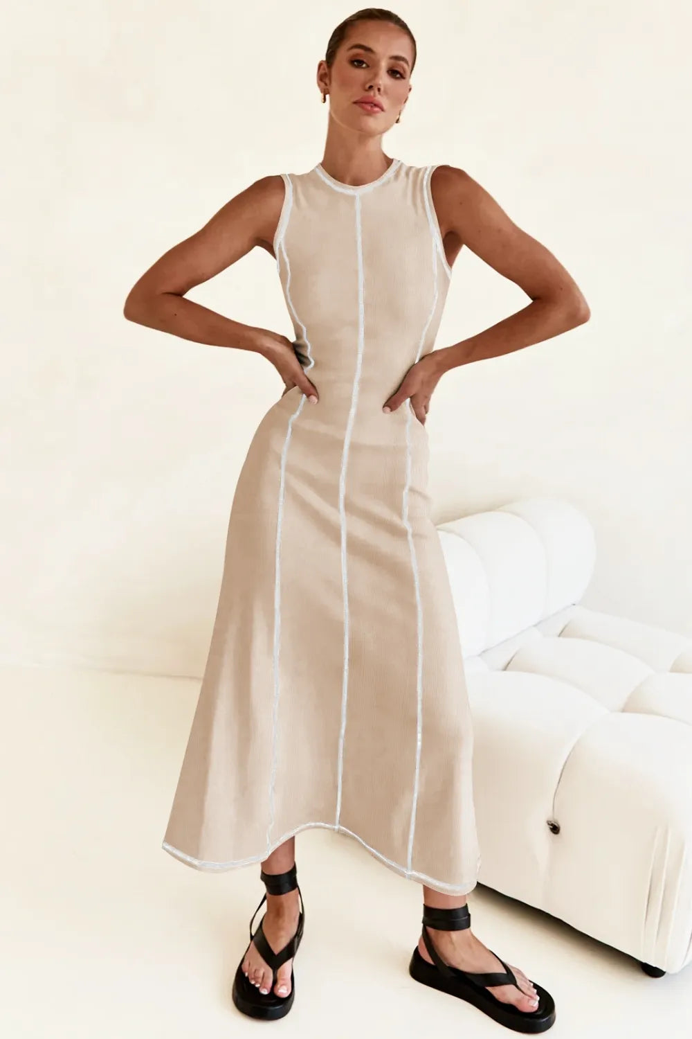 Contrast Stitching Maxi Tank Dress - Premium Maxi Dress from Trendsi - Just $32.99! Shop now at Handbags Specialist Headquarter