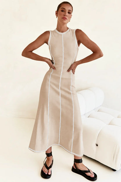 Contrast Stitching Maxi Tank Dress - Premium Maxi Dress from Trendsi - Just $32.99! Shop now at Handbags Specialist Headquarter