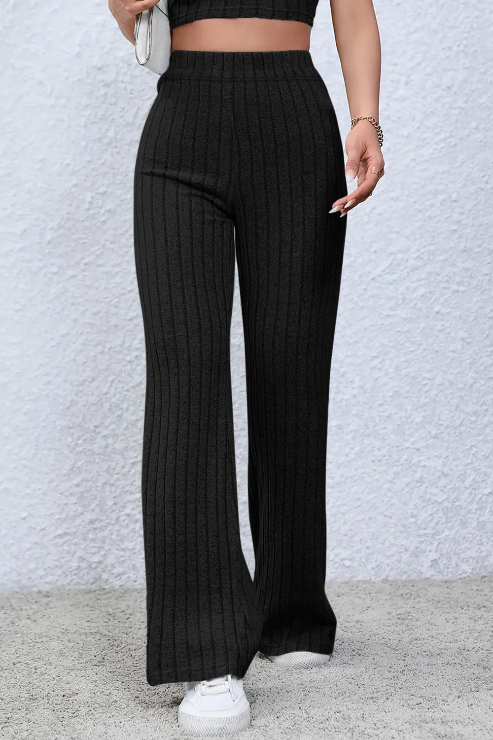 Basic Bae Full Size Ribbed High Waist Flare Pants - Premium Women Pants from Trendsi - Just $10.99! Shop now at Handbags Specialist Headquarter