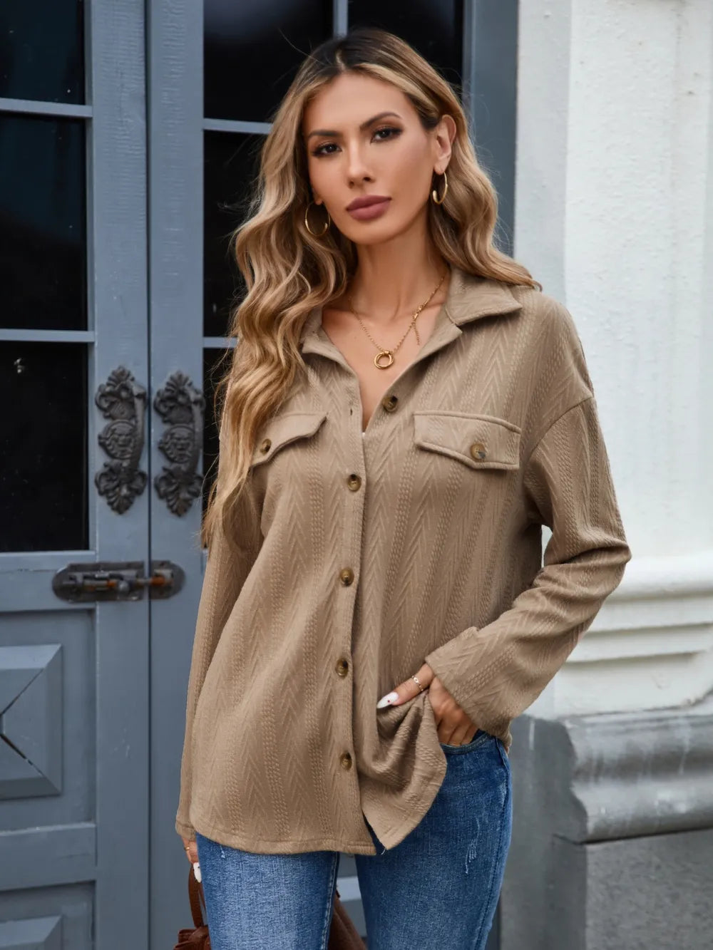 Button Down Long Sleeve Shirt - Premium Women's Down Shirt Tops from Trendsi - Just $24.02! Shop now at Handbags Specialist Headquarter