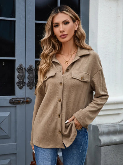 Button Down Long Sleeve Shirt - Premium Women's Down Shirt Tops from Trendsi - Just $24.02! Shop now at Handbags Specialist Headquarter