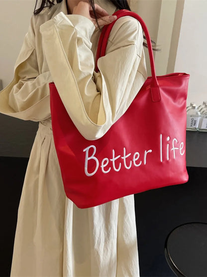 BETTER LIFE PU Leather Tote Bag - Premium Tote Bag from Trendsi - Just $38.99! Shop now at Handbags Specialist Headquarter