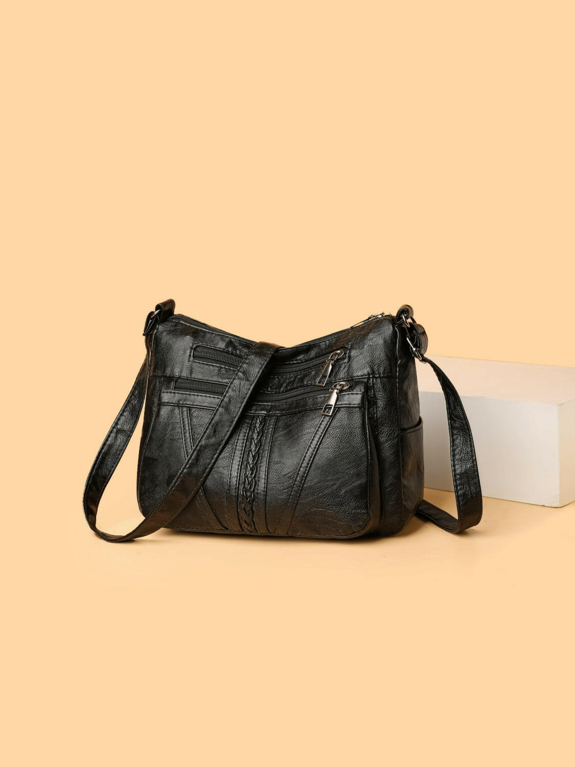 PU Leather Adjustable Strap Shoulder Bag.