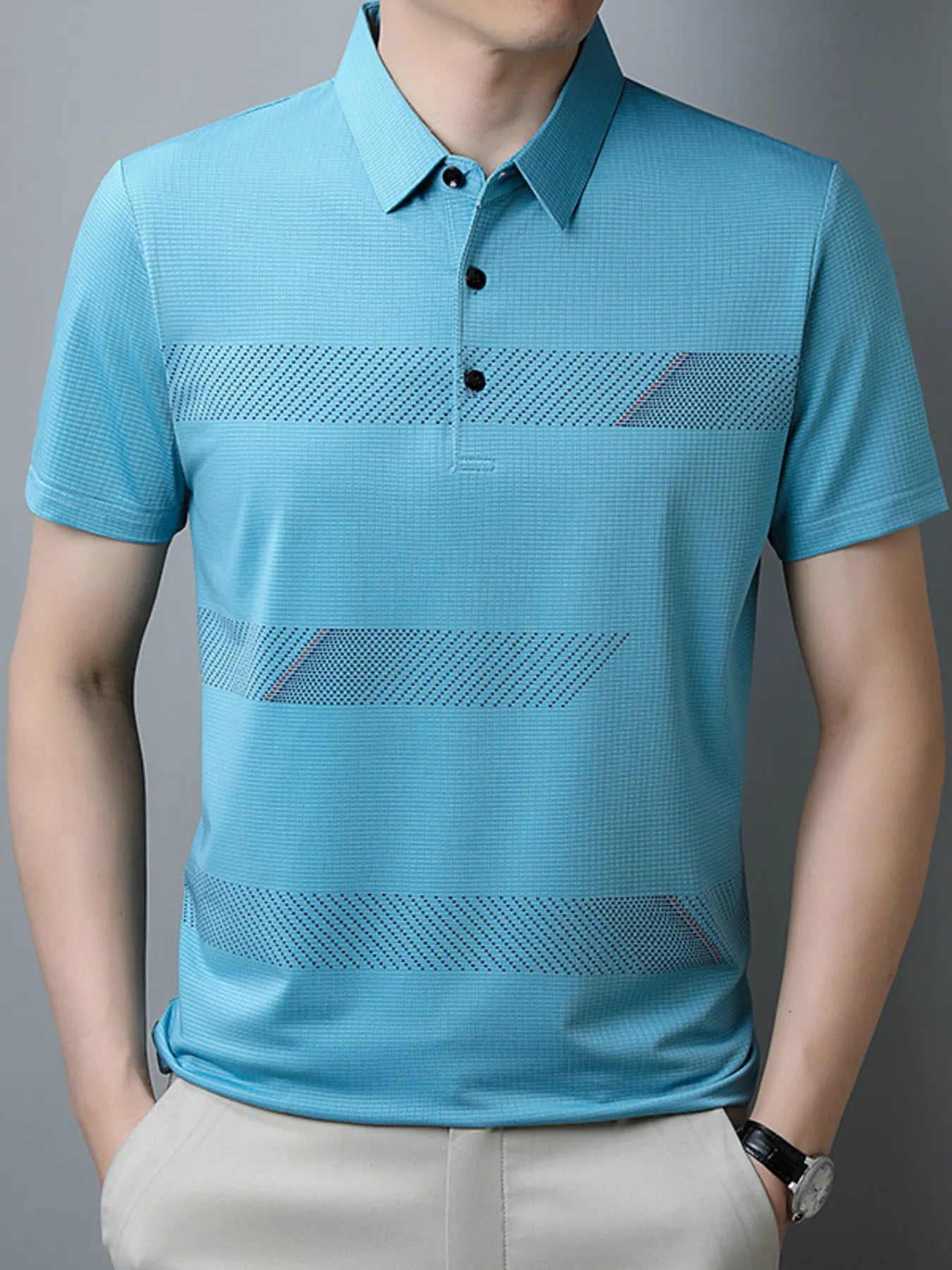 Men's Plus Size Striped Short Sleeve Casual Polo Shirt - Premium Men's Polo shirt from Trendsi - Just $29.99! Shop now at Handbags Specialist Headquarter