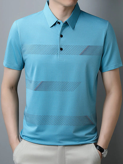 Men's Plus Size Striped Short Sleeve Casual Polo Shirt - Premium Men's Polo shirt from Trendsi - Just $29.99! Shop now at Handbags Specialist Headquarter
