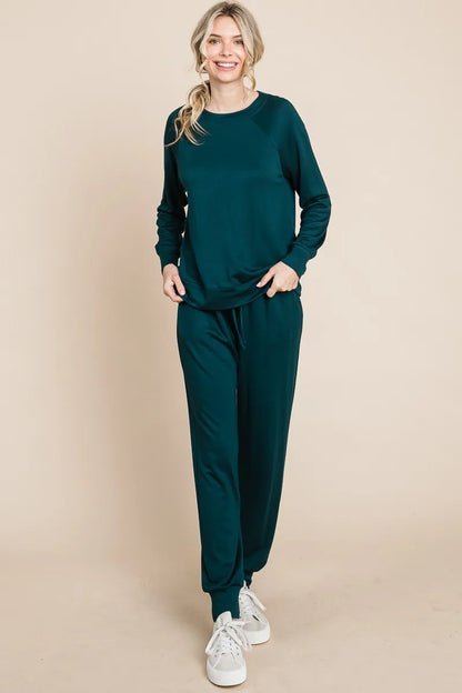 Super Lady Round Neck Raglan Sleeve Top and Drawstring Pants Lounge Set - Premium Sleepwear from Trendsi - Just $41.99! Shop now at Handbags Specialist Headquarter