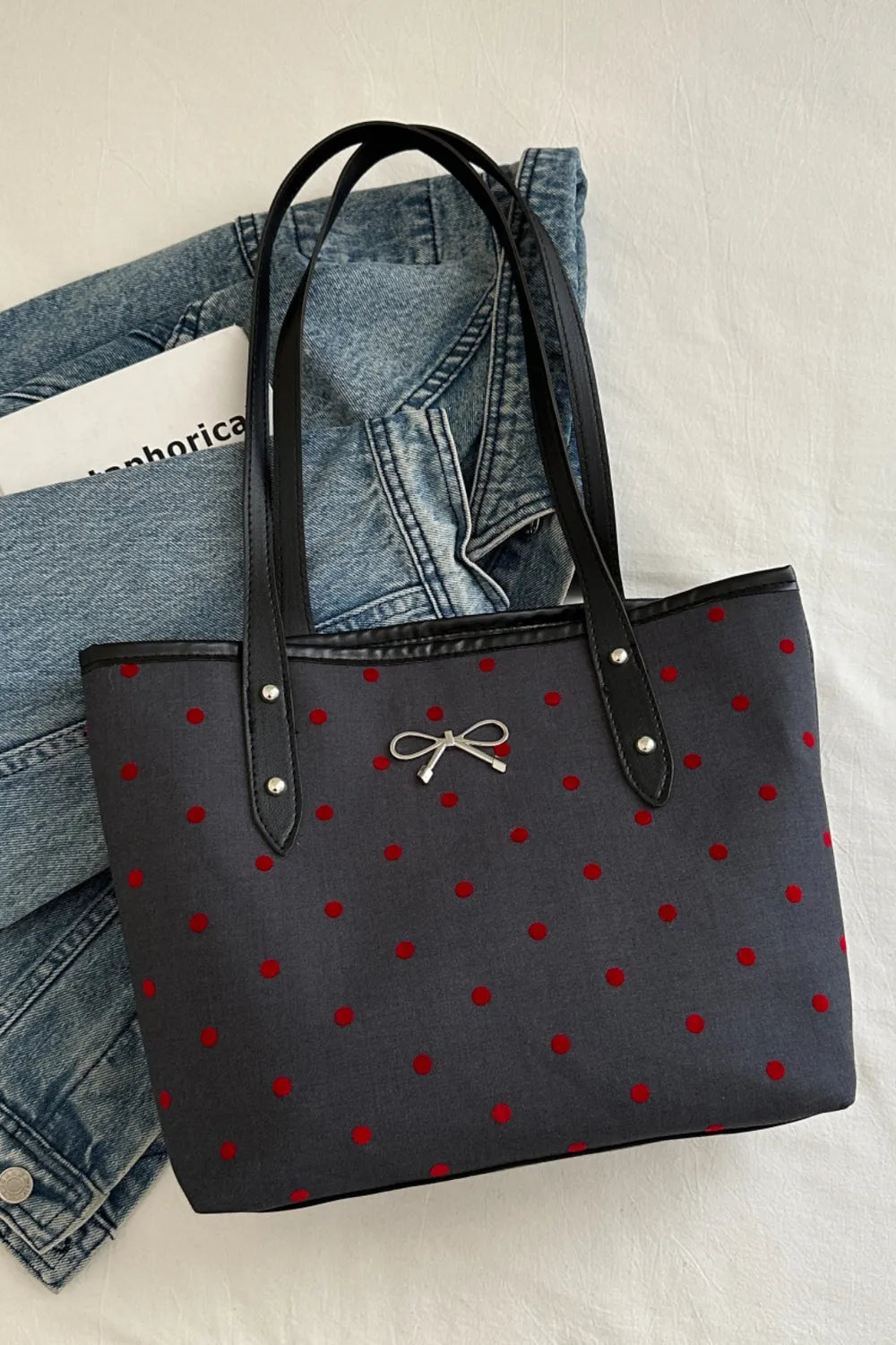 Bow Trim Polyester Tote Bag - Premium Tote Bag from Trendsi - Just $39.99! Shop now at Handbags Specialist Headquarter