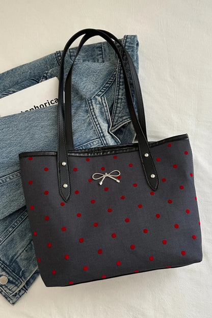 Bow Trim Polyester Tote Bag - Premium Tote Bag from Trendsi - Just $39.99! Shop now at Handbags Specialist Headquarter