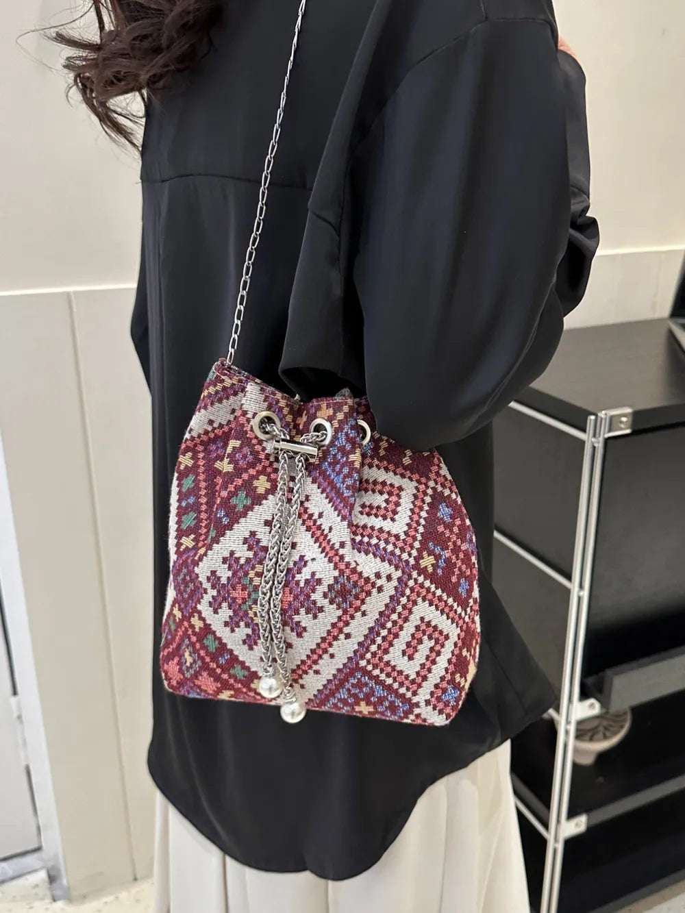 Printed Chain Bucket Bag - Premium Crossbody Bag from Trendsi - Just $19.99! Shop now at Handbags Specialist Headquarter