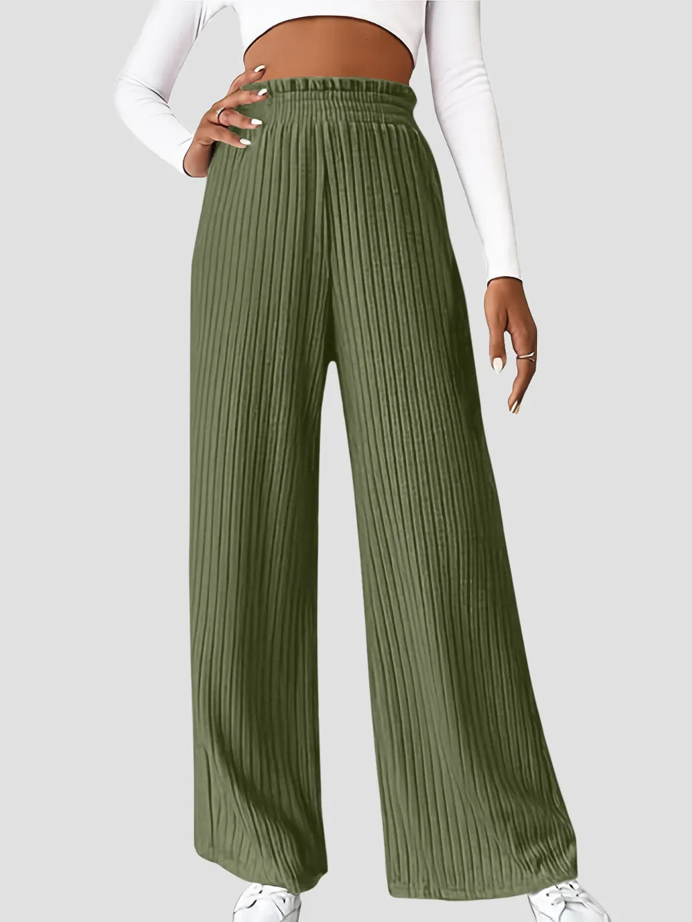 Ribbed High Waist Pants - Premium Women Pants from Trendsi - Just $29.99! Shop now at Handbags Specialist Headquarter