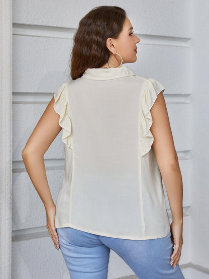 Plus Size Ruffled Cap Sleeve Shirt - Premium Plus Size Shirts from Trendsi - Just $26! Shop now at Handbags Specialist Headquarter