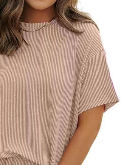 Full Size Ribbed Short Sleeve Top and Shorts Two-Piece Set Plus Size - Premium Sleepwear from Trendsi - Just $34.99! Shop now at Handbags Specialist Headquarter