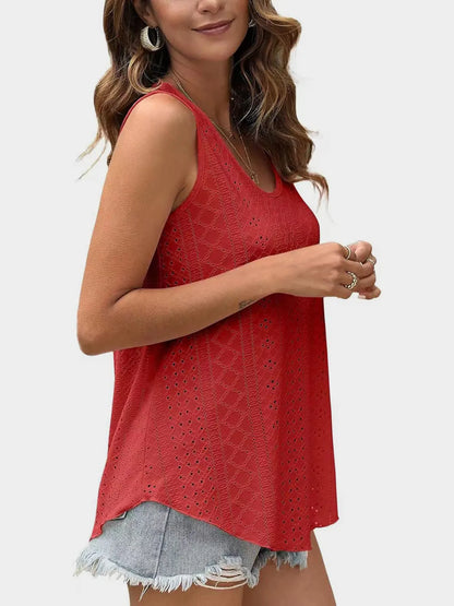 Florira Eyelet Round Neck Tank - Premium Tops from Trendsi - Just $18.22! Shop now at Handbags Specialist Headquarter