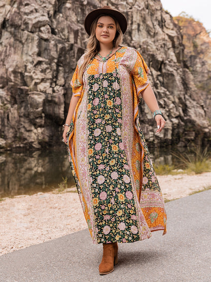 Plus Size Tie Neck Maxi Dress - Premium Dresses from Trendsi - Just $40.99! Shop now at Handbags Specialist Headquarter