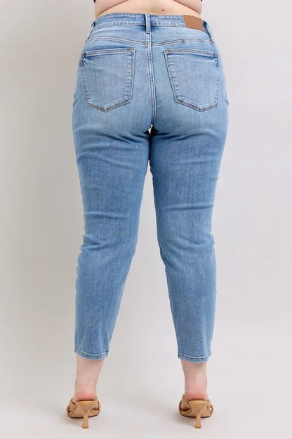 Judy Blue Full Size Mid Rise Vintage Wash Slim Jeans with Cell Phone Pocket Plus Size - Premium Women / Jeans & Denim from Trendsi - Just $60.99! Shop now at Handbags Specialist Headquarter