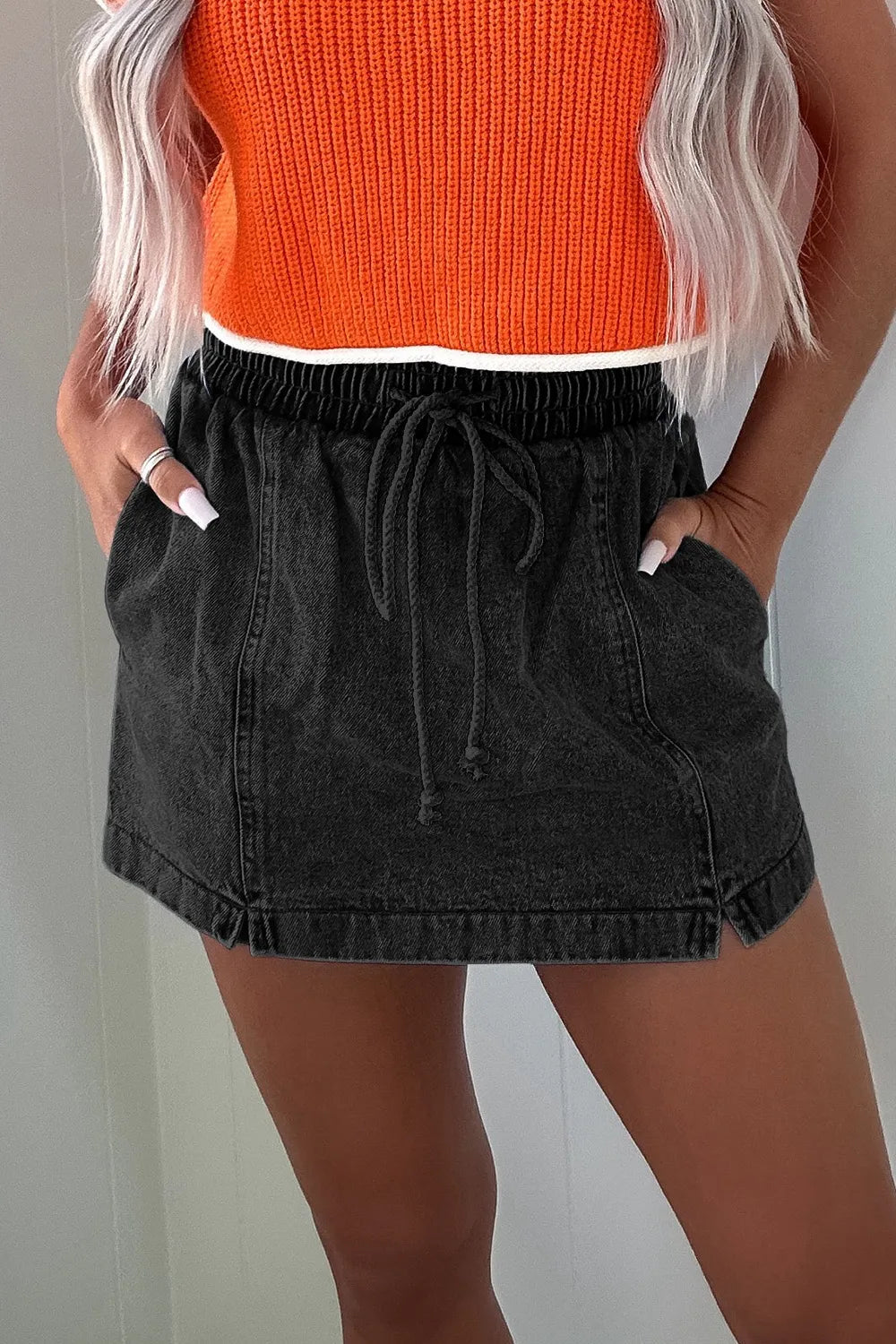 Drawstring High Waist Denim Shorts - Premium Women / Jeans & Denim from Trendsi - Just $36.40! Shop now at Handbags Specialist Headquarter