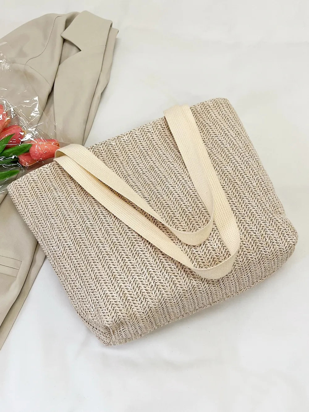 Straw Woven Tote Bag - Premium Tote Bag from Trendsi - Just $39.99! Shop now at Handbags Specialist Headquarter