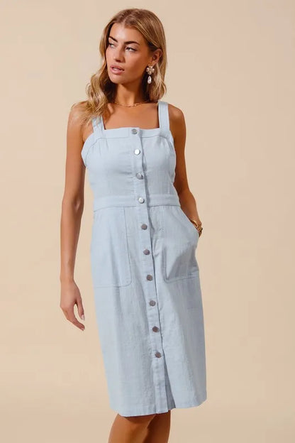 SO ME Button Down Pocket Front Pinafore Dress - Premium Women / Jeans & Denim from Trendsi - Just $52.06! Shop now at Handbags Specialist Headquarter
