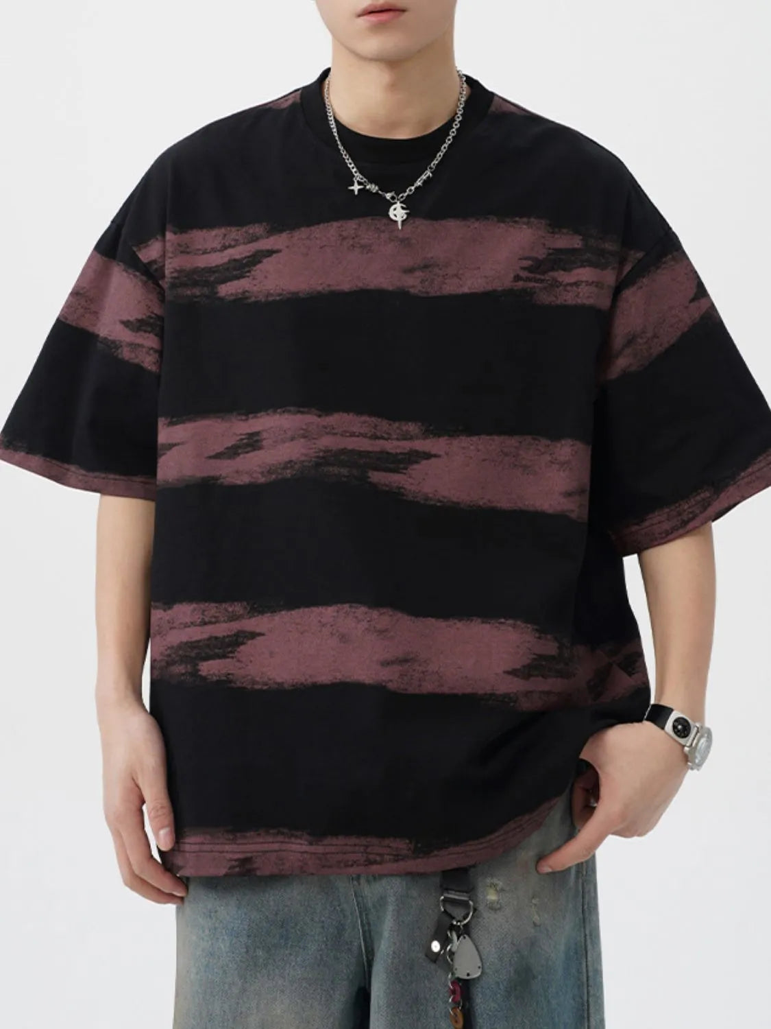 Men's Plus Size Basic style Round Neck Striped T-Shirt - Premium Men's T-Shirt from Trendsi - Just $33.99! Shop now at Handbags Specialist Headquarter