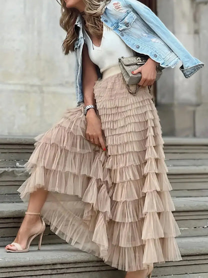 Layered Ruffle Maxi Skirt - Premium Skirts from Trendsi - Just $38.99! Shop now at Handbags Specialist Headquarter