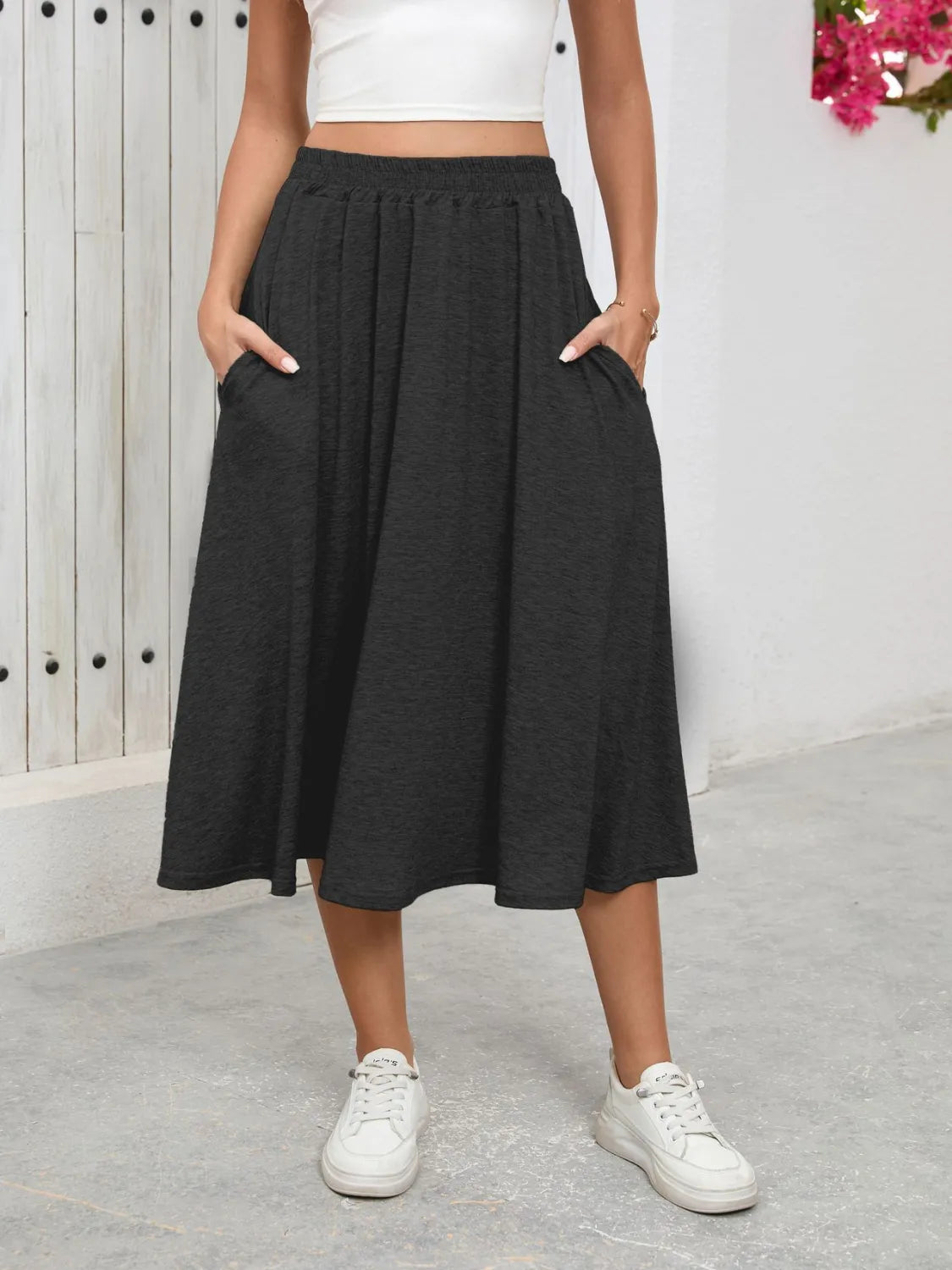 Elastic Waist Skirt With Pockets - Premium Skirts from Trendsi - Just $23.99! Shop now at Handbags Specialist Headquarter