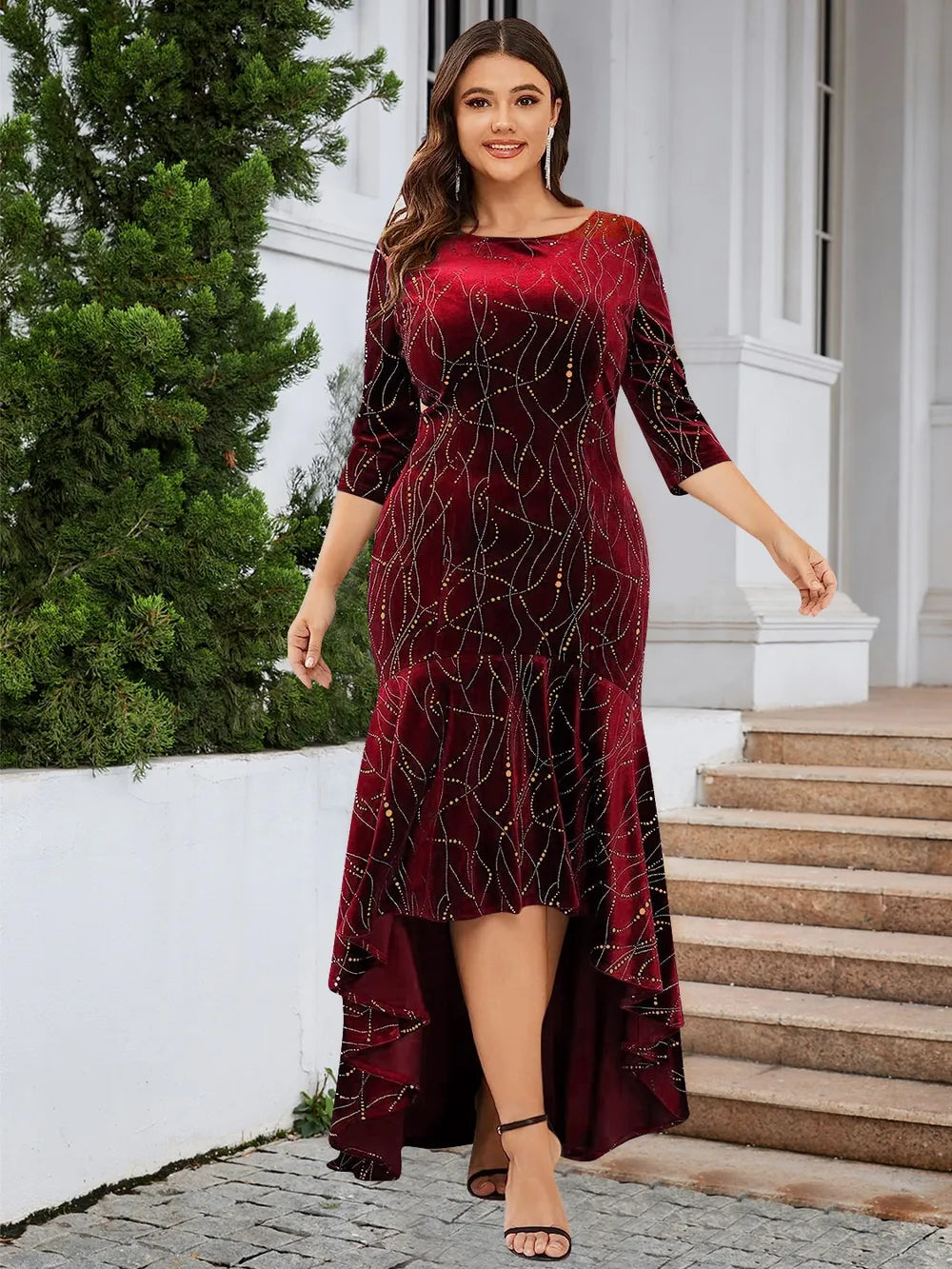 Plus Size Ruffle Hem High-Low Dress - Premium Dresses from Trendsi - Just $52.99! Shop now at Handbags Specialist Headquarter
