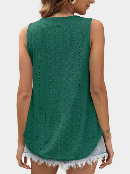 Florira Eyelet Round Neck Tank - Premium Tops from Trendsi - Just $18.22! Shop now at Handbags Specialist Headquarter