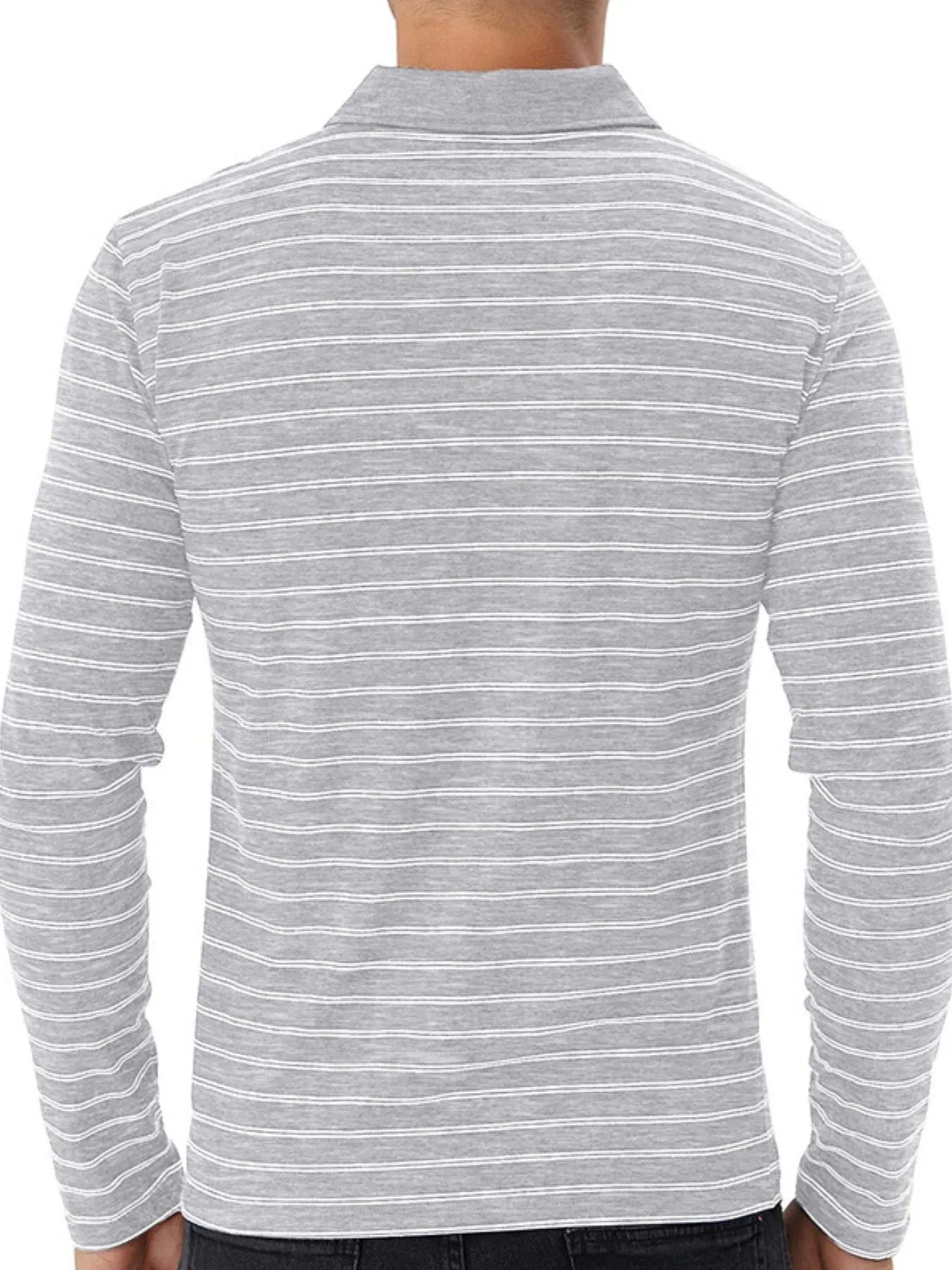 Men's Striped Long Sleeve Polo Shirt - Premium Men's Polo shirt from Trendsi - Just $37.10! Shop now at Handbags Specialist Headquarter