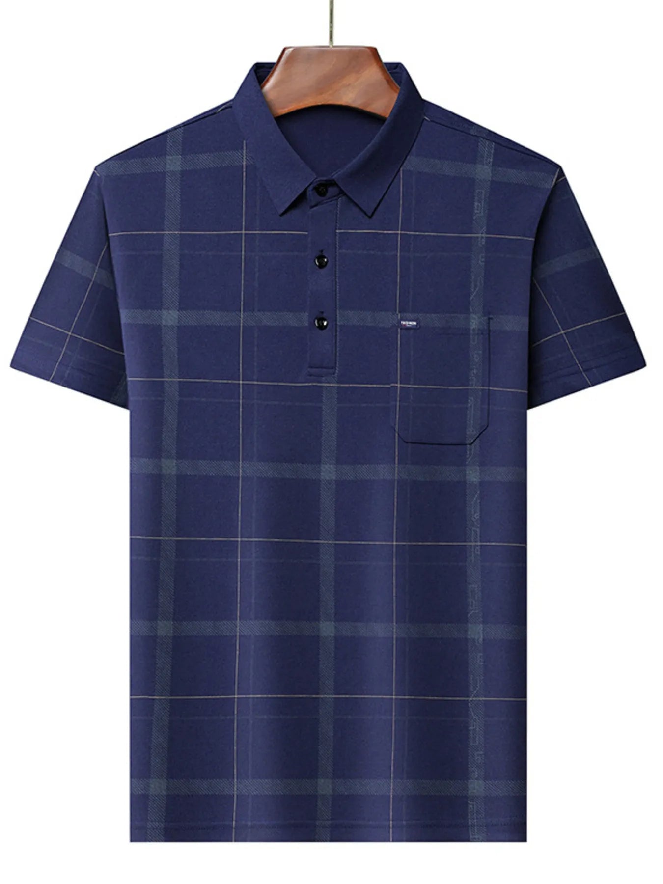 Men's Plus Size Classic Plaid Pattern Polo Shirt with Pocket - Premium Men's Polo shirt from Trendsi - Just $33.99! Shop now at Handbags Specialist Headquarter